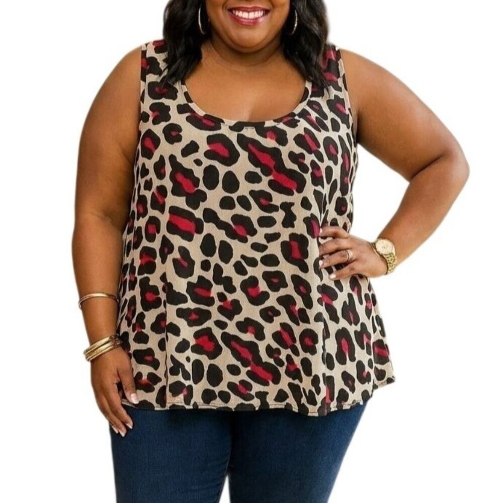 Torrid Plus Size 4X Tank Top Leopard Print Chiffon Black Back Panel Flowy